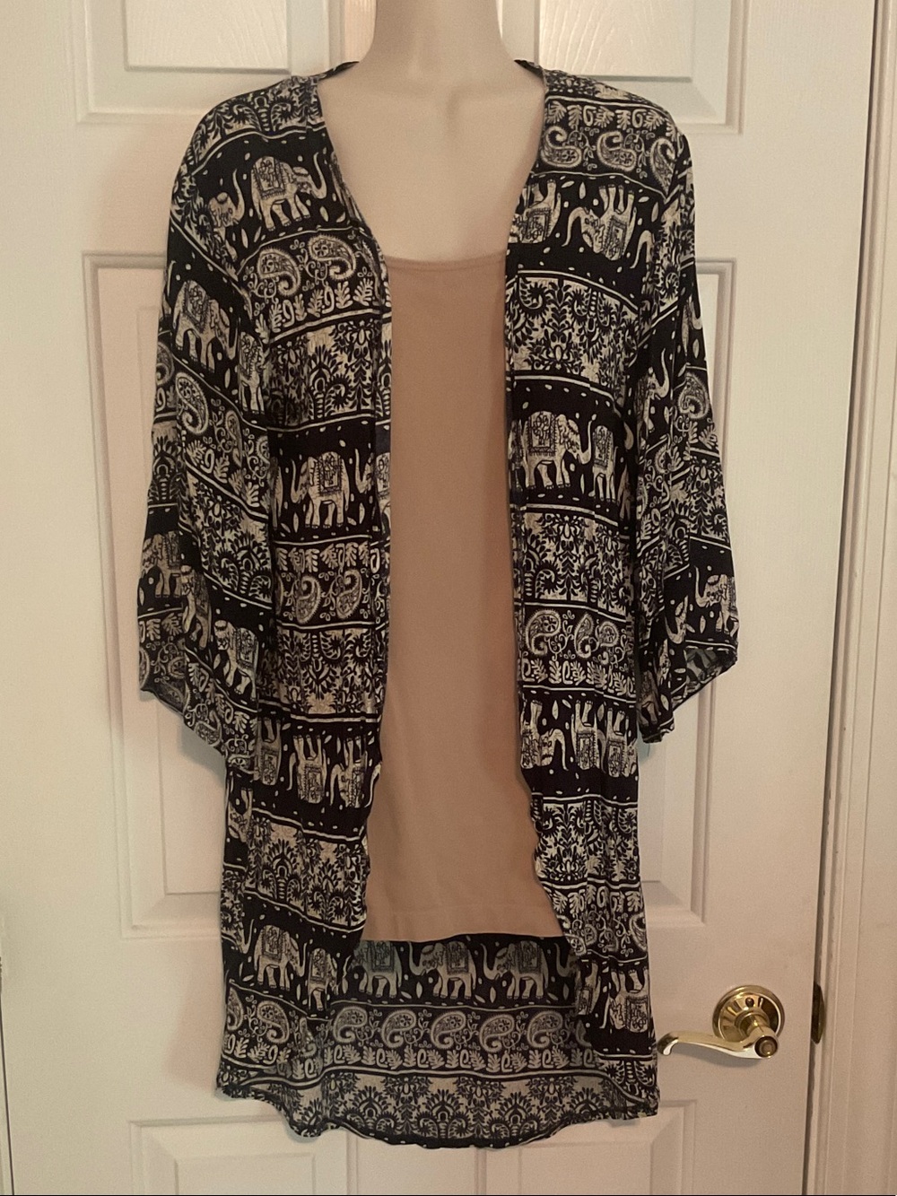 Navy & Cream Elephant Print Open Front Kimono